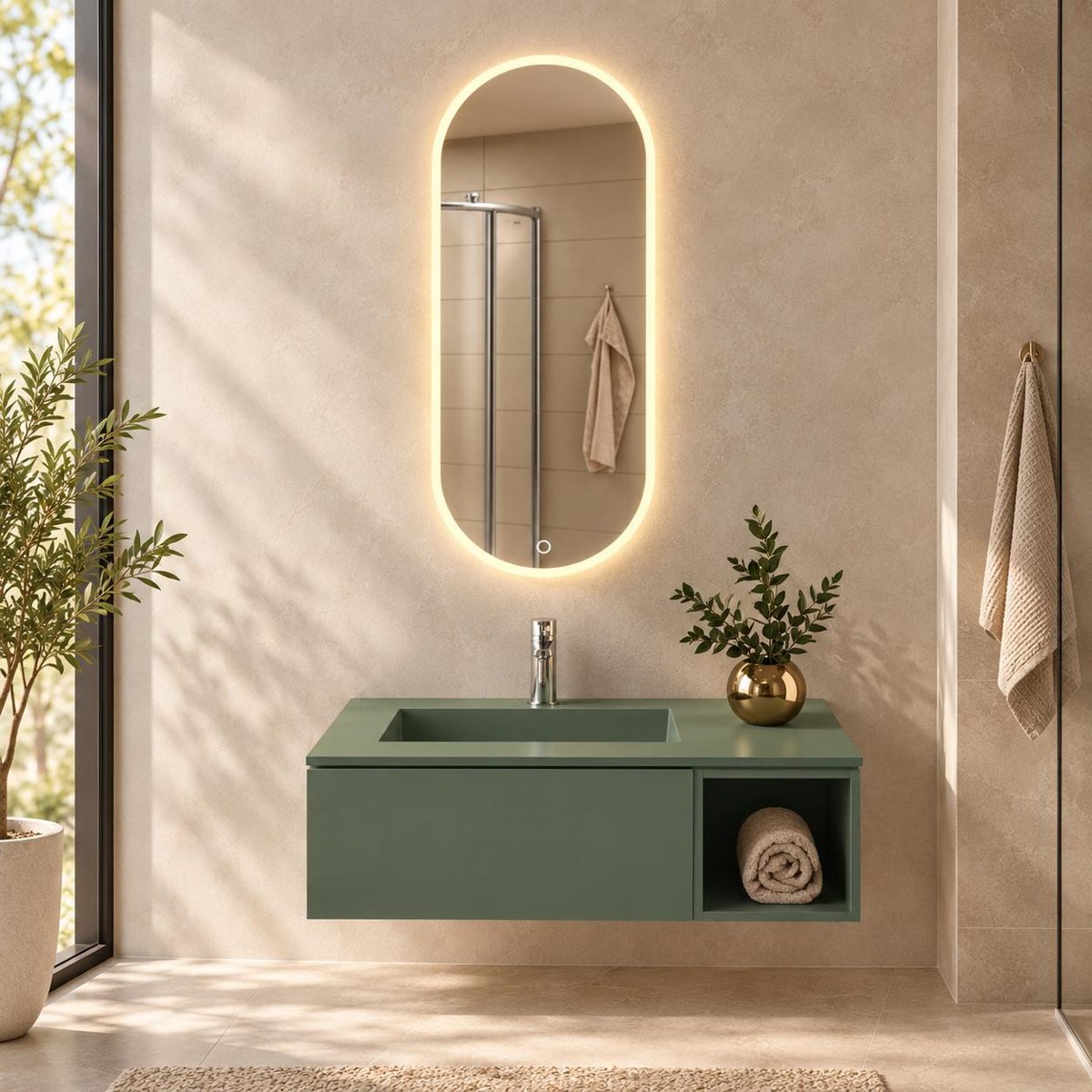 Ovale spiegel van Madern Select met licht langs de rand