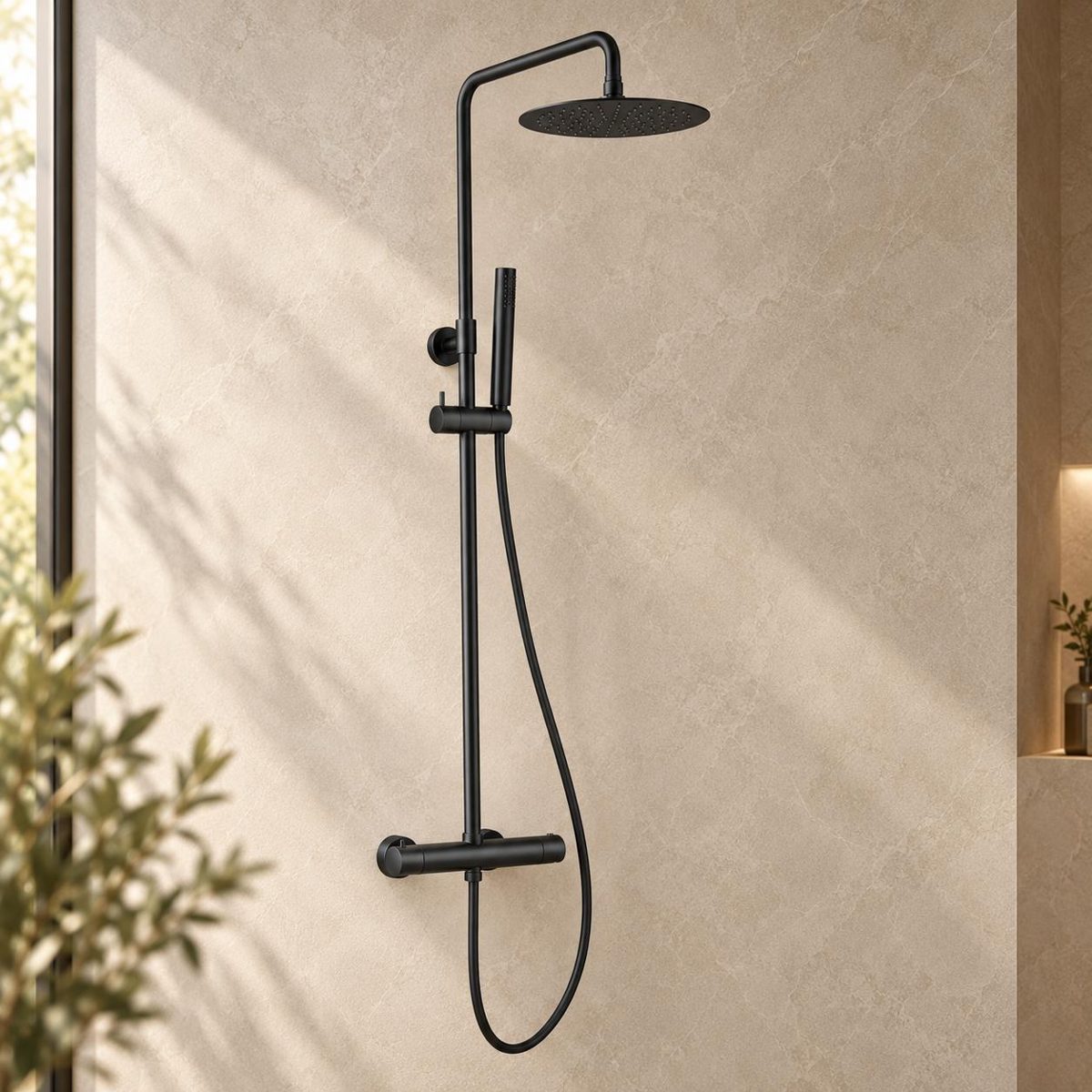 Madern Select matzwarte doucheset met regendouche en handdouche